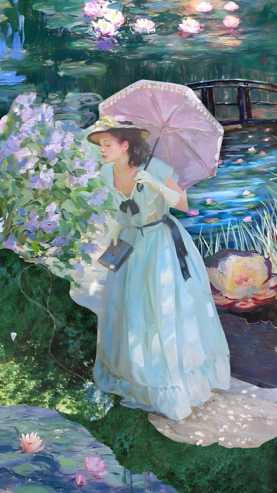 Impressionist Garden Lady Lily Pad Wall Art