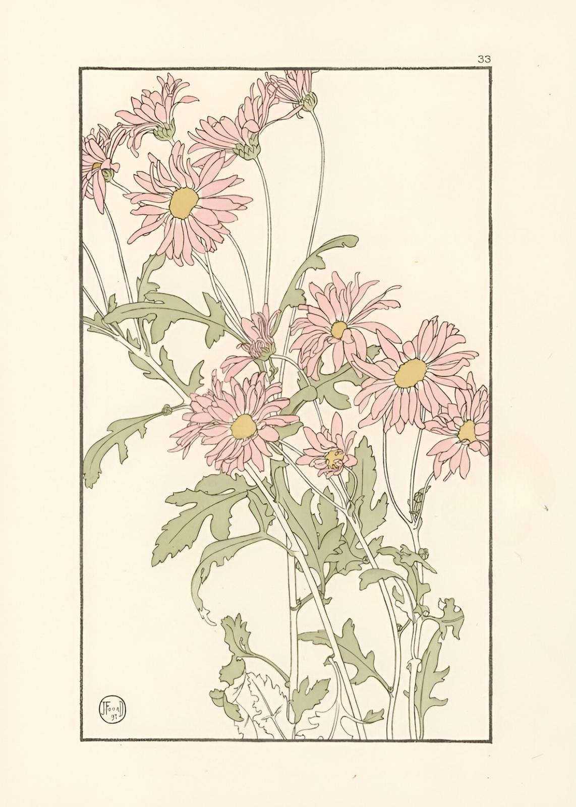 Pink Chrysanthemum Floral Art Wall Art