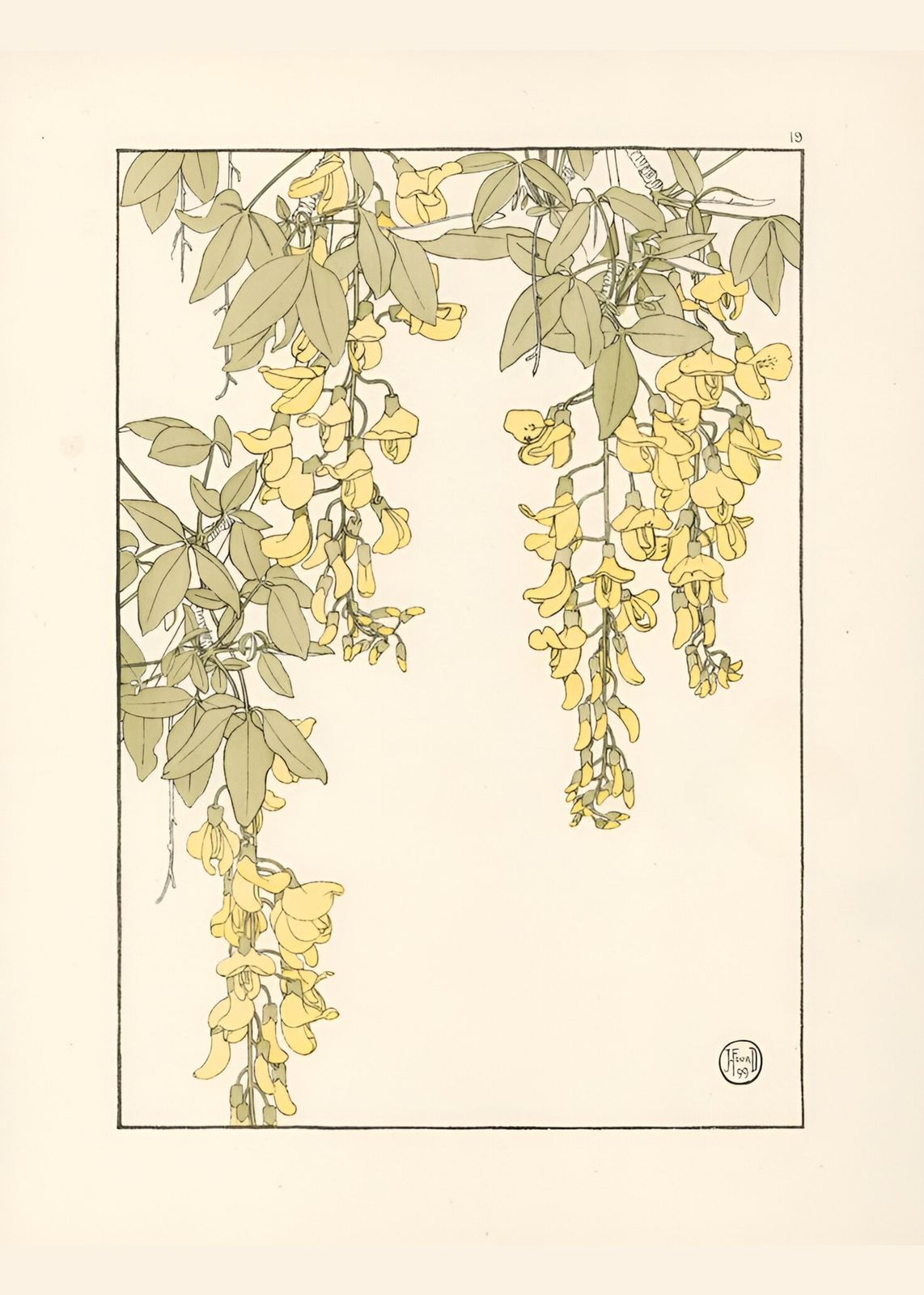Vintage Yellow Floral Art Nouveau Wall Art