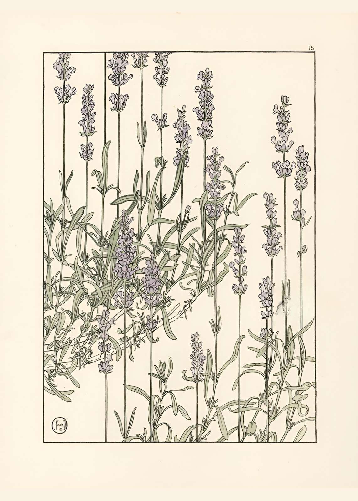Serene Lavender Fields Art Nouveau Wall Art