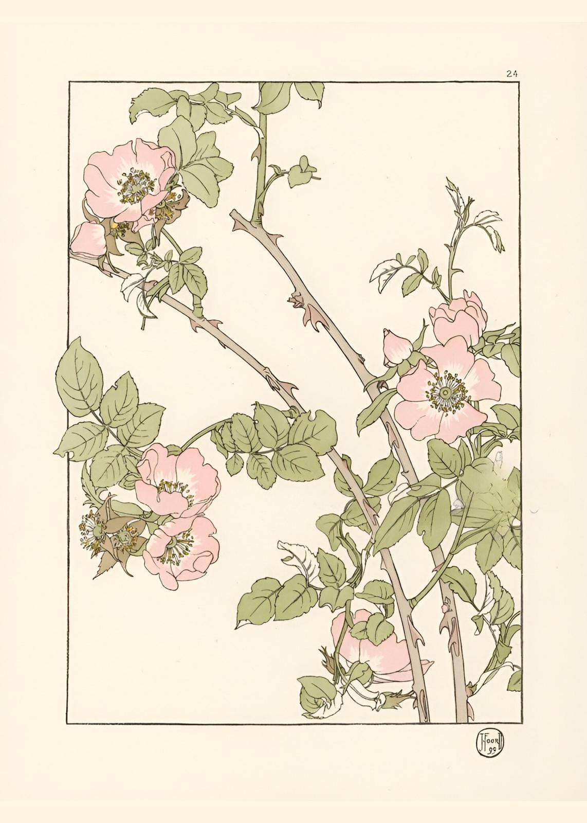 Vintage Pink Rose Floral Art Wall Art
