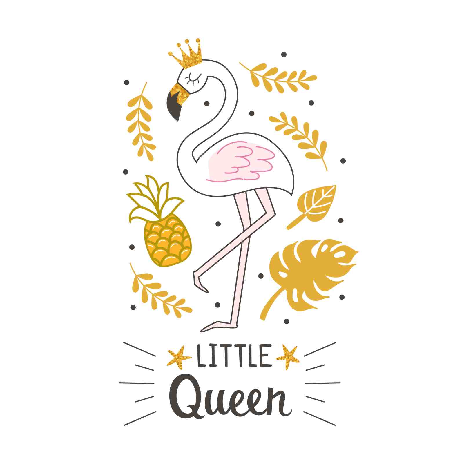 Cute Flamingo 'Little Queen' Gold Accent Wall Art