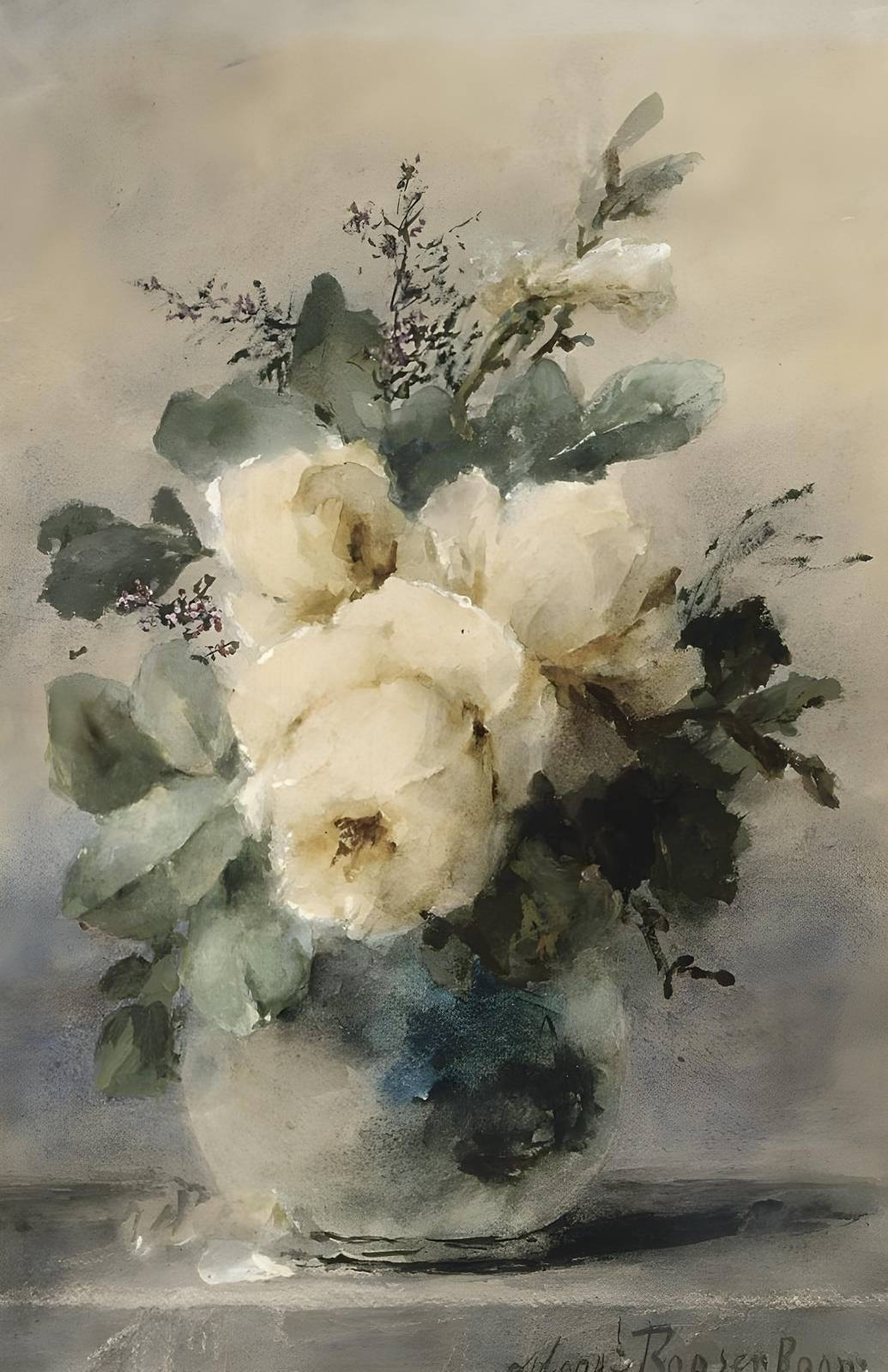 Elegant White Roses Still Life Wall Art