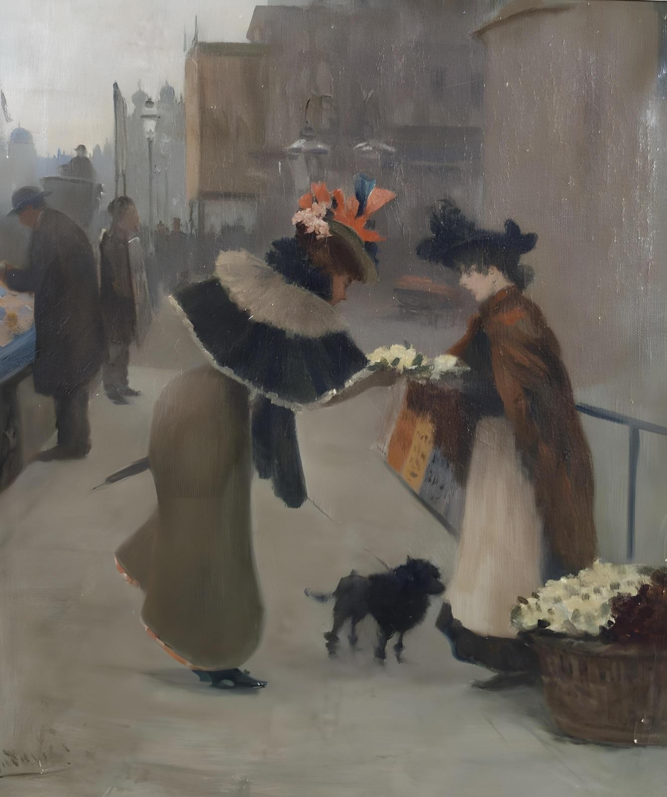 Elegant Parisian Street Scene with Flowers Wall Art