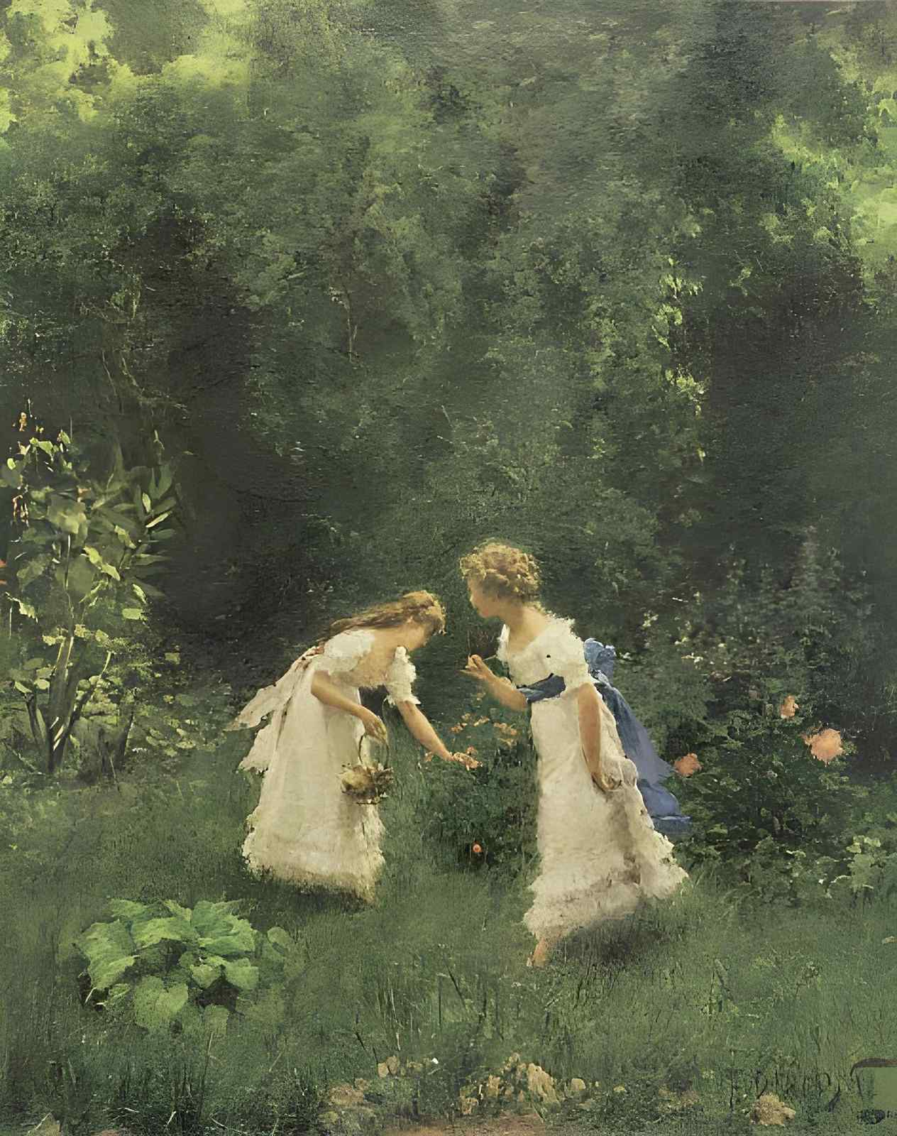 Enchanting Garden Girls Vintage Art Wall Art