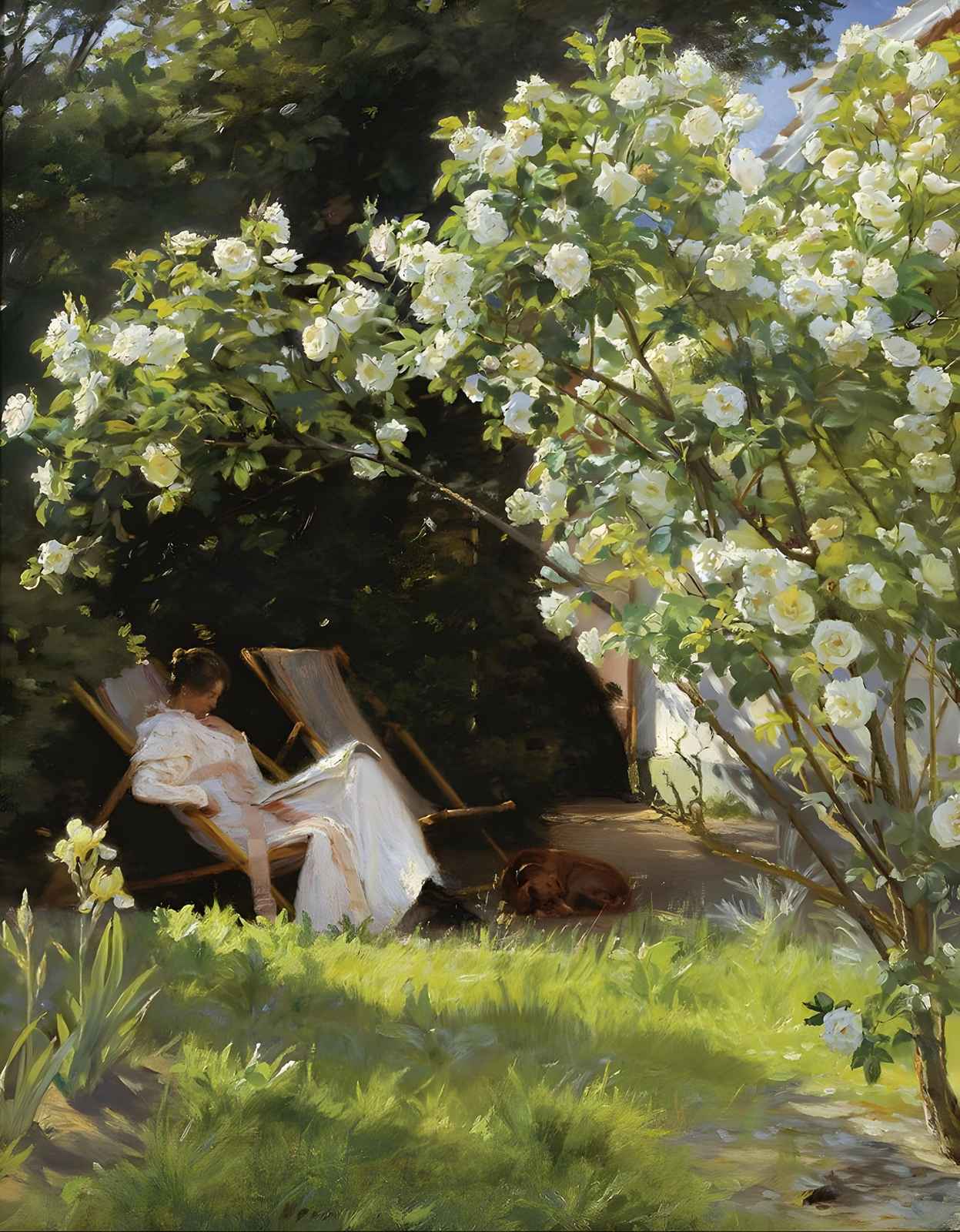 Serene Garden Escape White Roses Wall Art