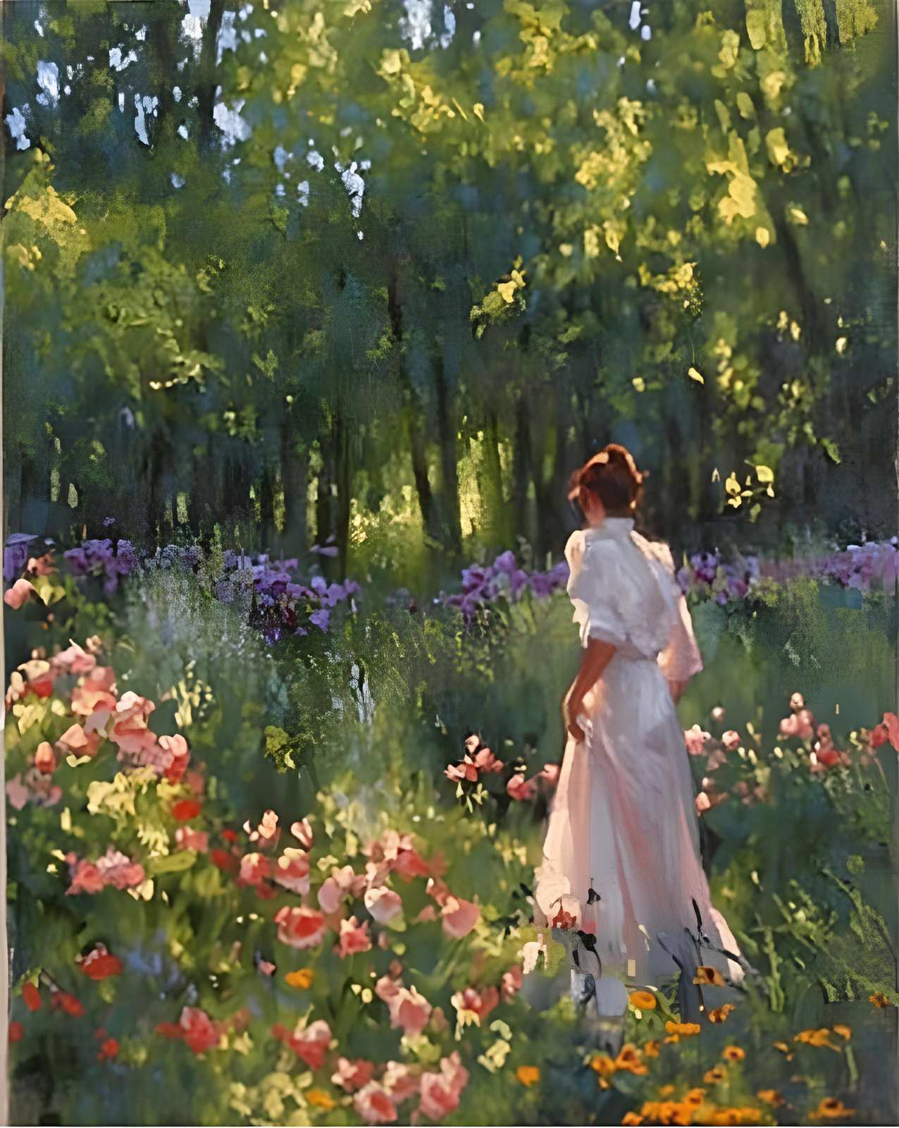 Enchanting Garden Scene Woman Wall Art