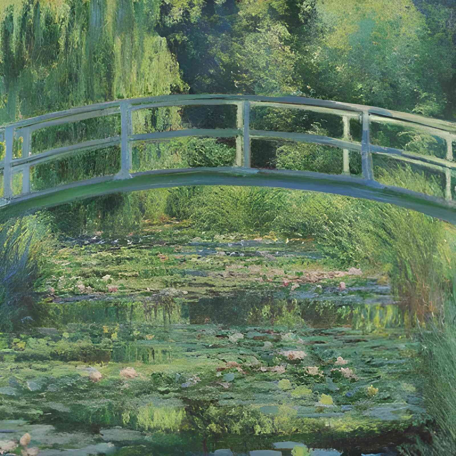 Serene Japanese Bridge Water Lilies Wall Art