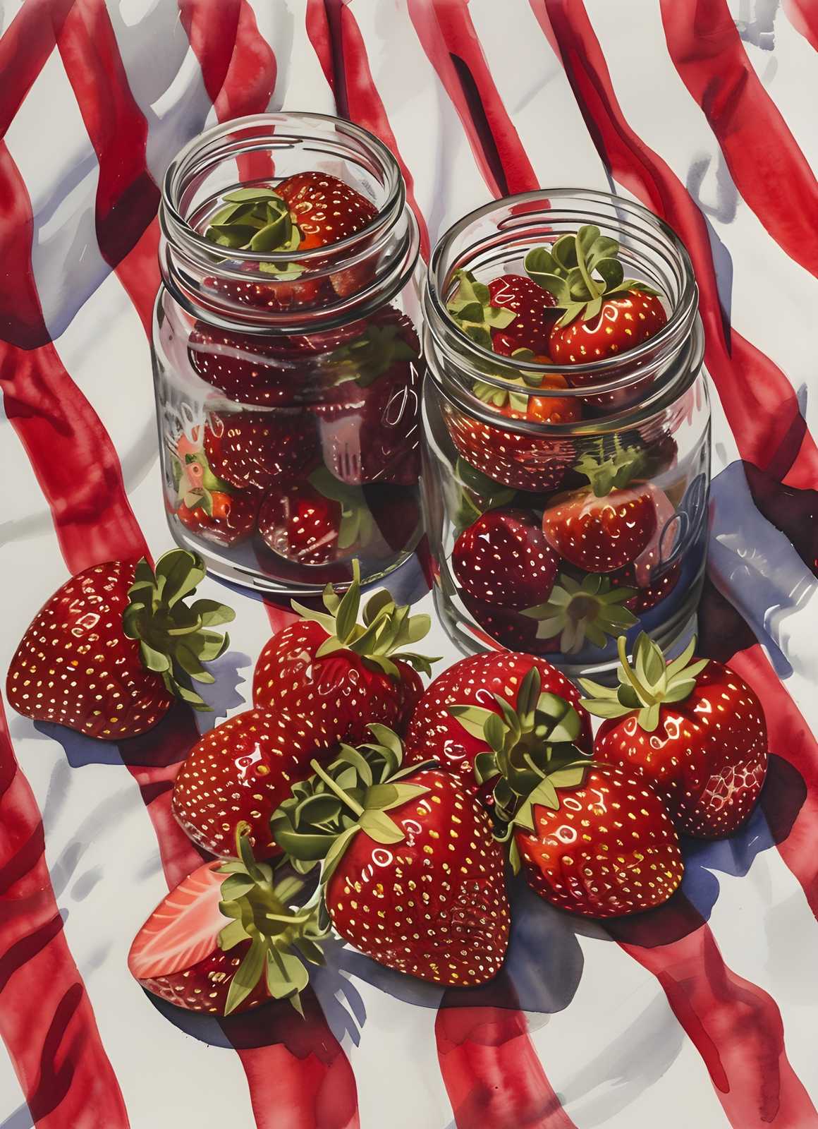 Vibrant Strawberries in Jars Wall Art