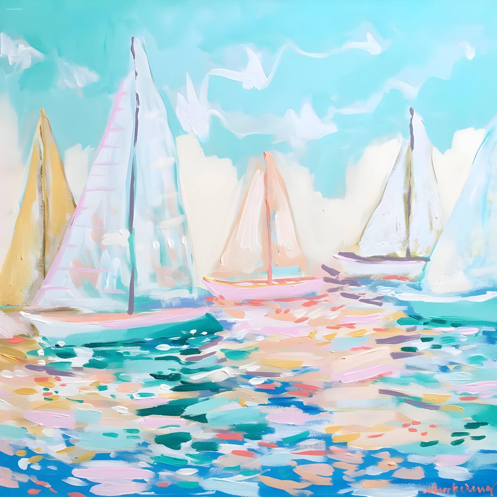 Serene Sailing Boats Pastel Wall Art