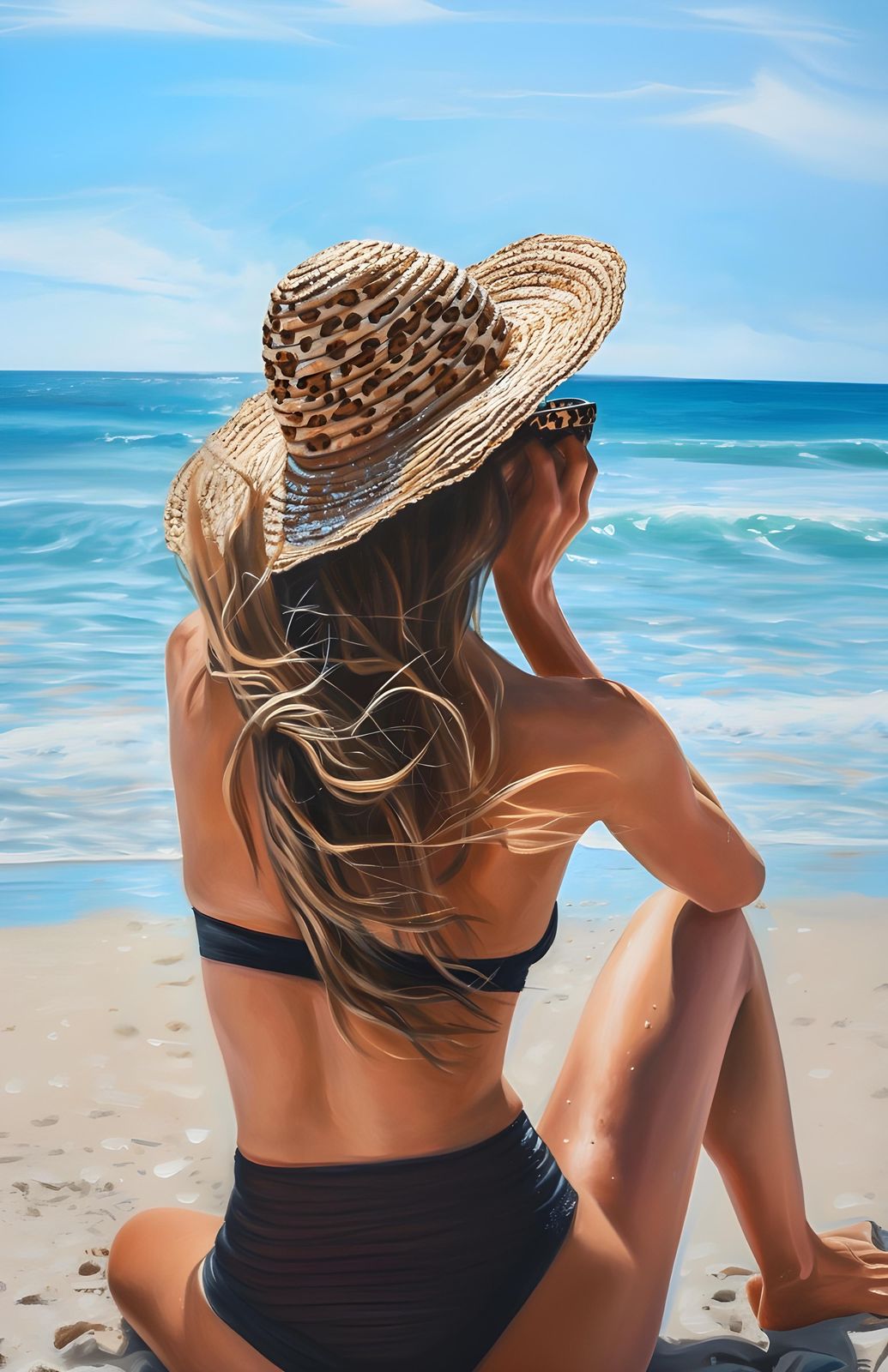 Serene Beach Day Leopard Hat Wall Art