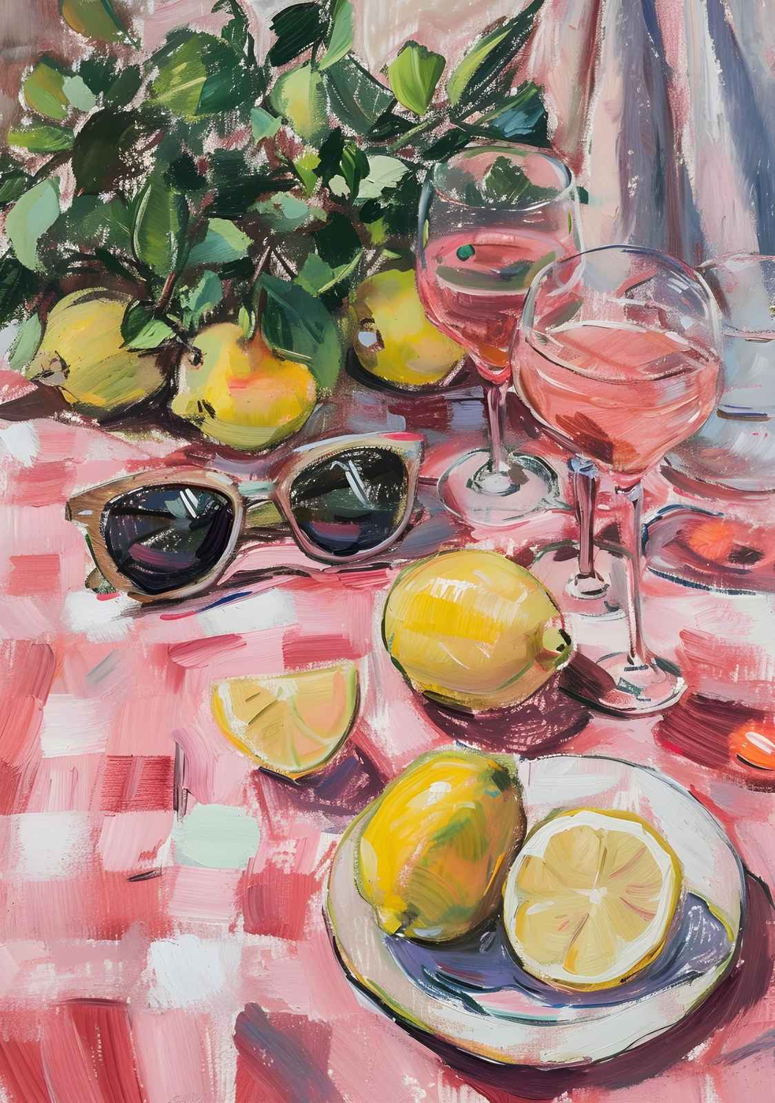 Vibrant Lemonade & Rosé Picnic Art Wall Art