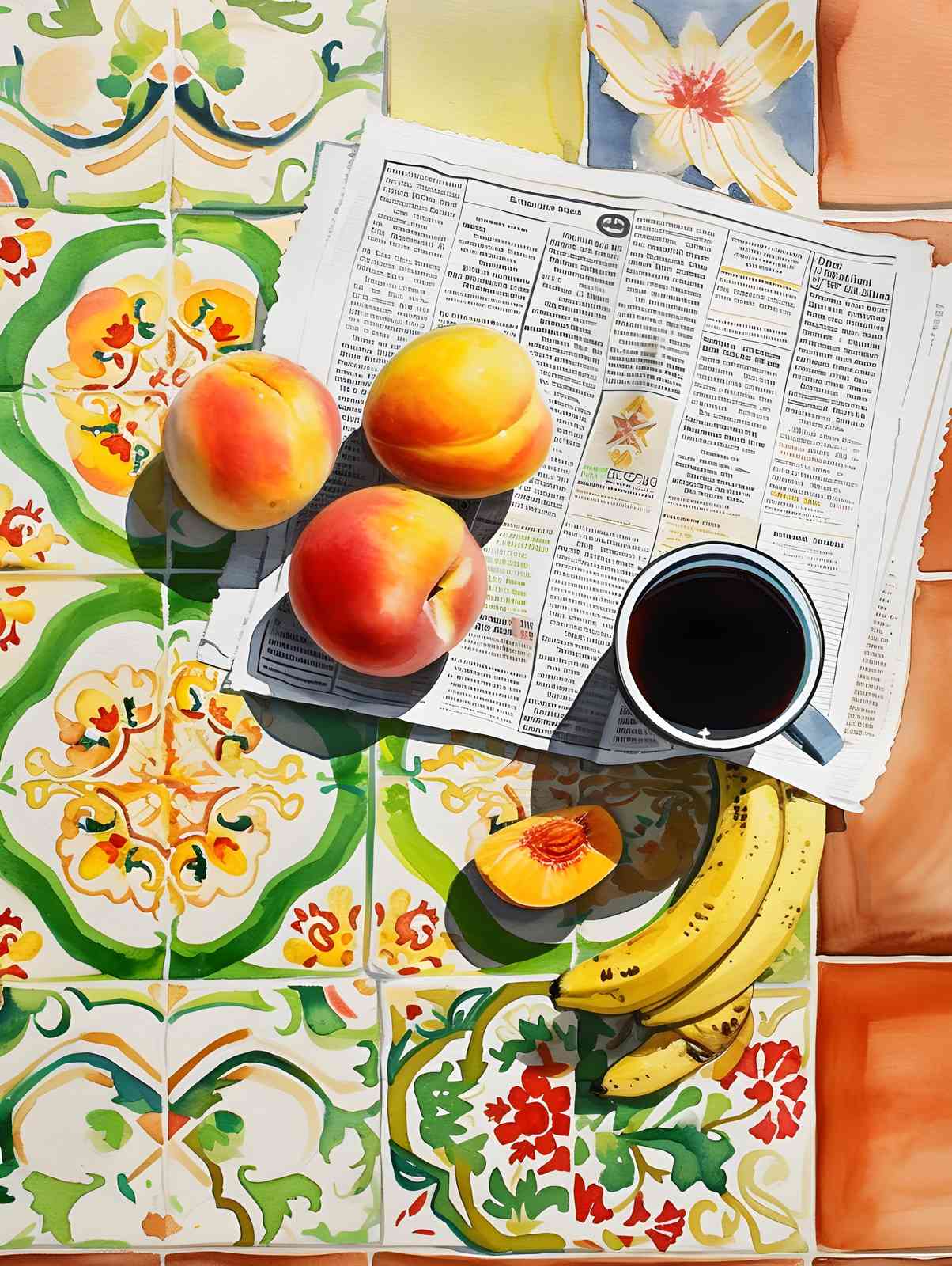 Vibrant Morning Fruit & Coffee Wall Art
