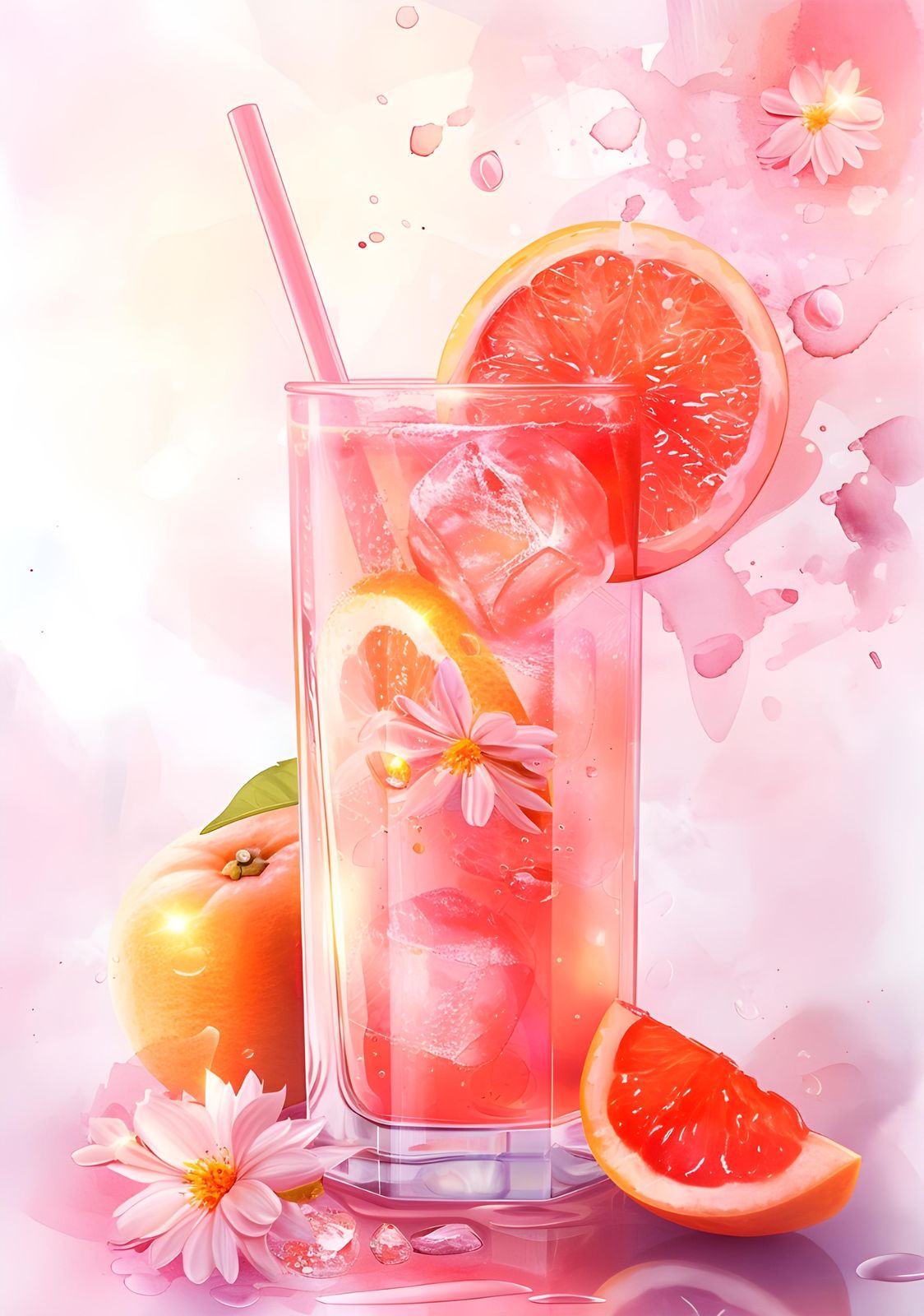 Refreshing Grapefruit Elixir Watercolor Wall Art