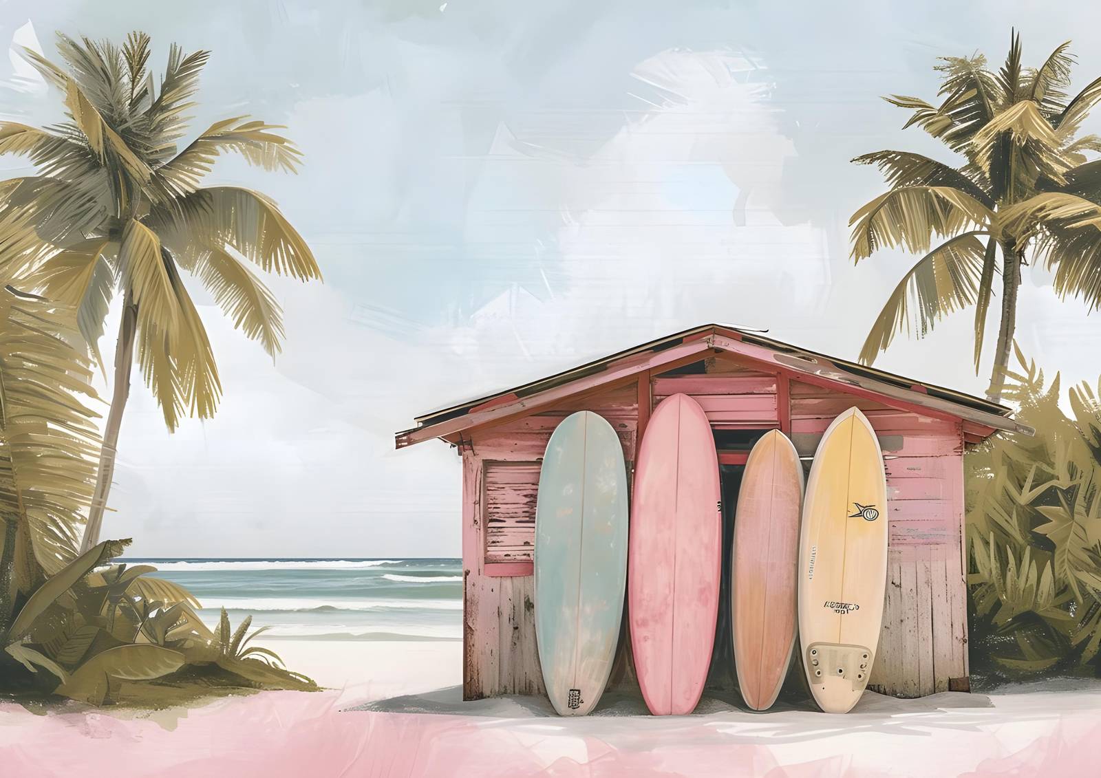 Vintage Beach Surf Shack Wall Art