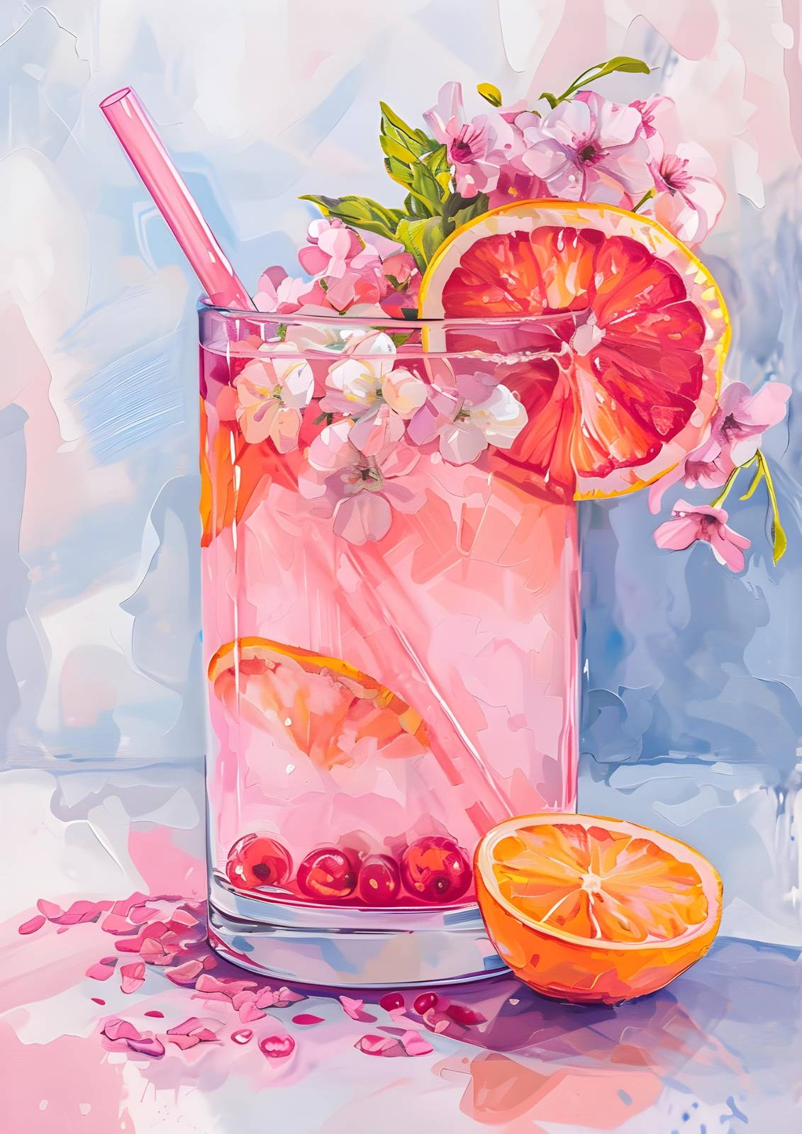 Pink Citrus Bloom Refreshing Drink Wall Art