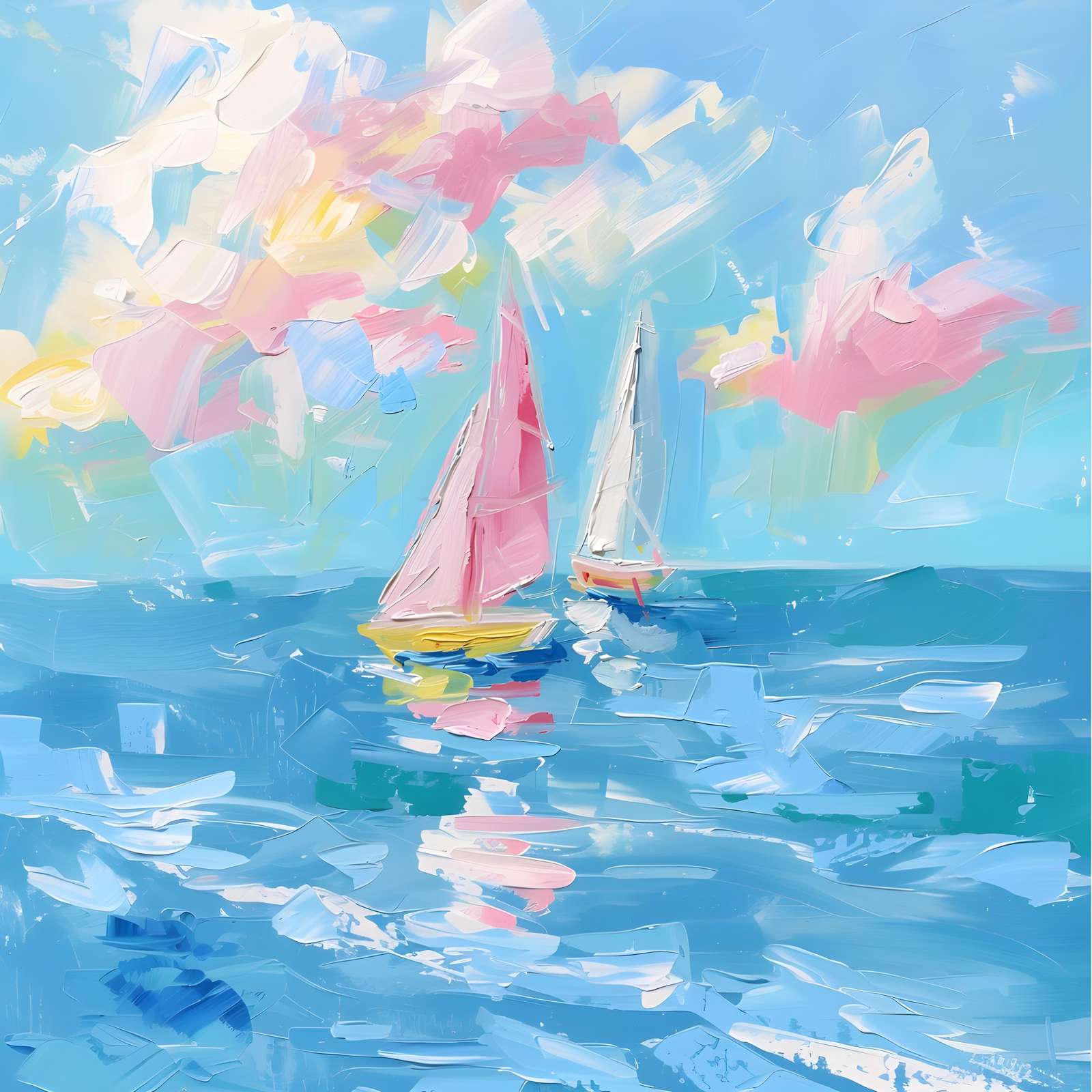 Abstract Sailboats Pink Sky Wall Art