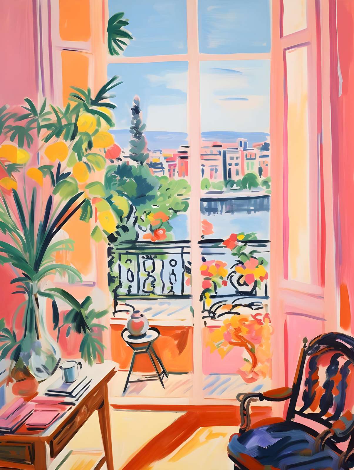Vibrant Floral Balcony View Wall Art