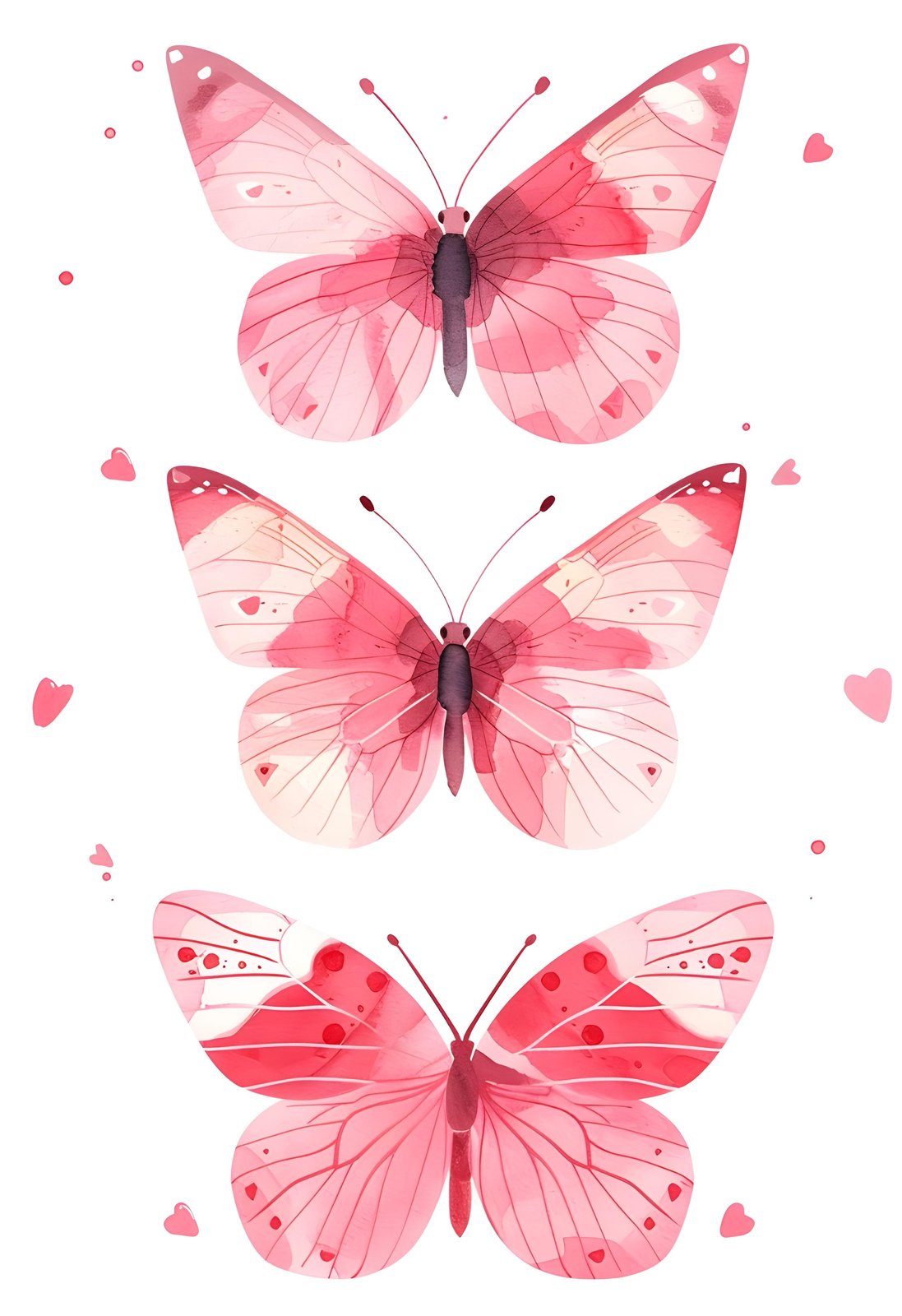 Elegant Pink Butterfly Trio Watercolor Wall Art