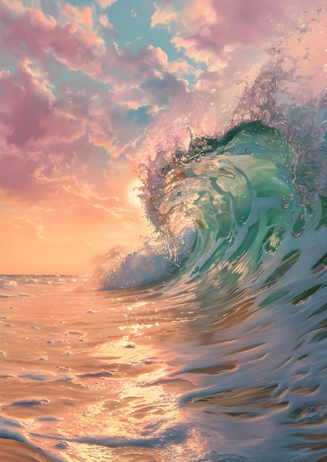 Sunset Ocean Wave Dreamscape Wall Art