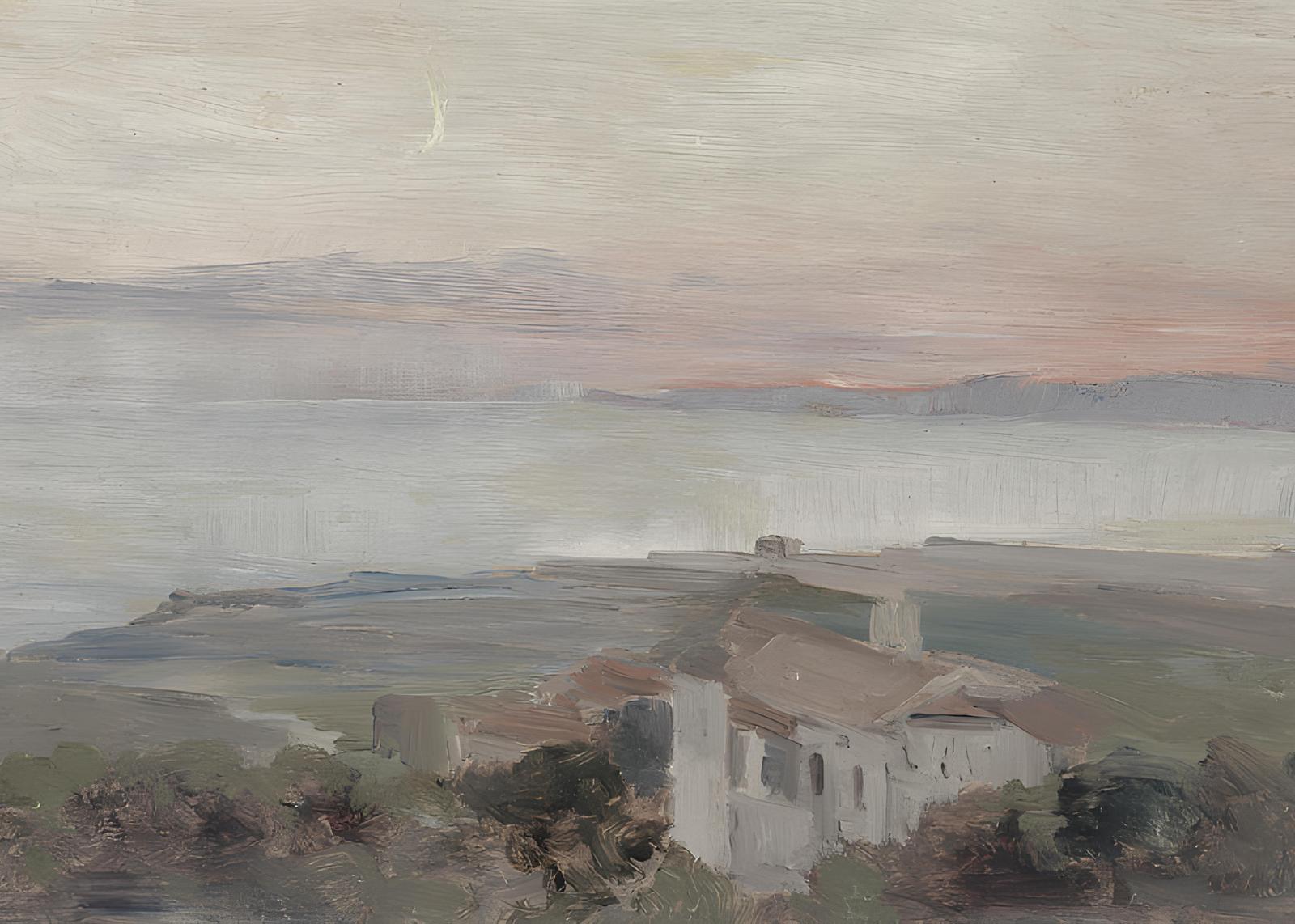 Serene Coastal Village Oil Painting Wall Art