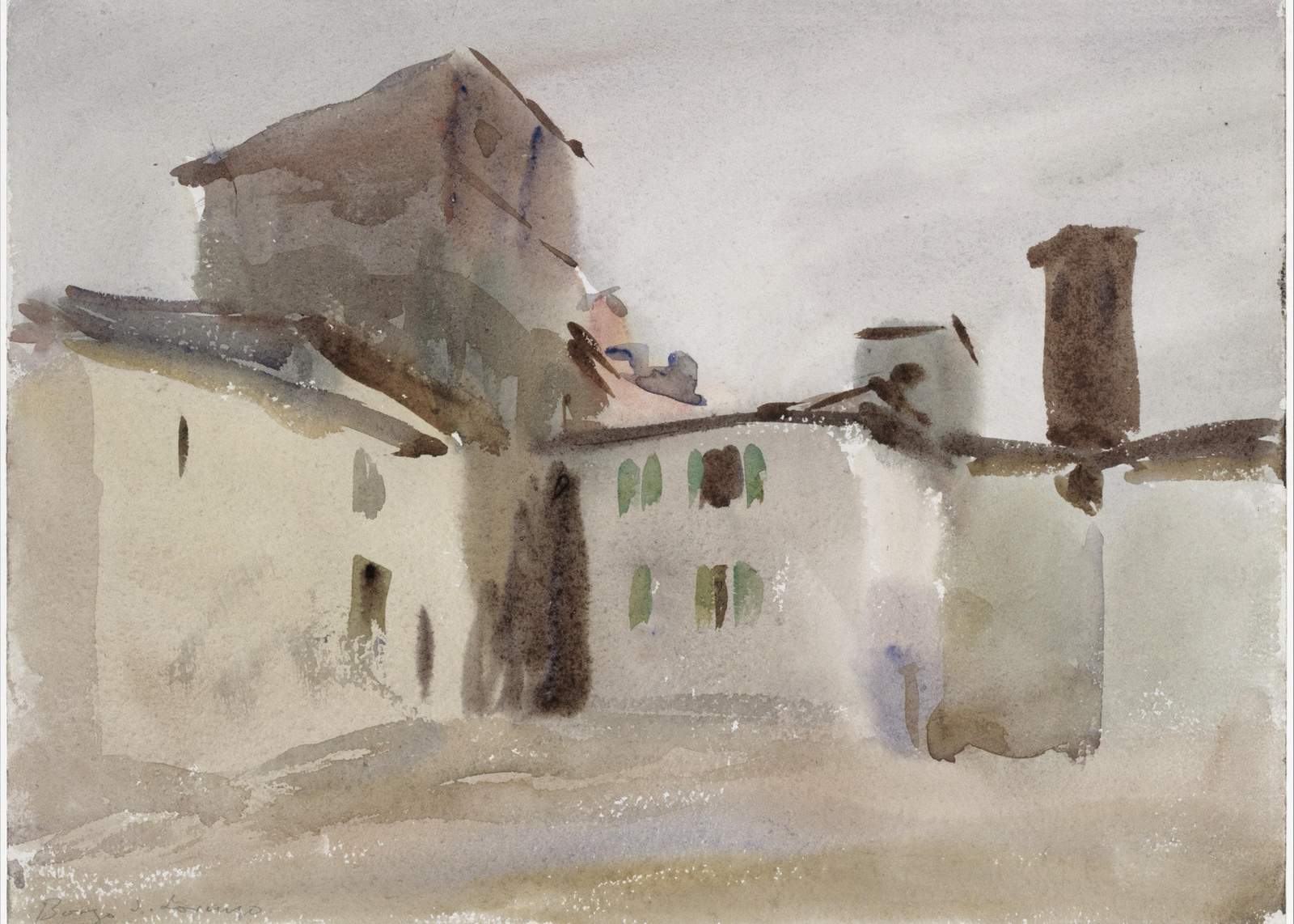Misty Village Landscape Watercolor Wall Art