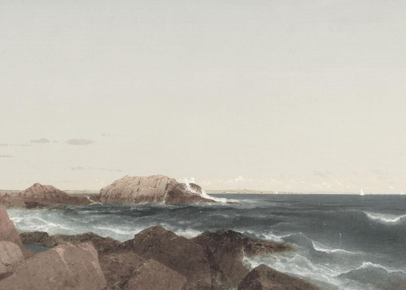 Coastal Seascape Rocky Shore Sailboats Wall Art