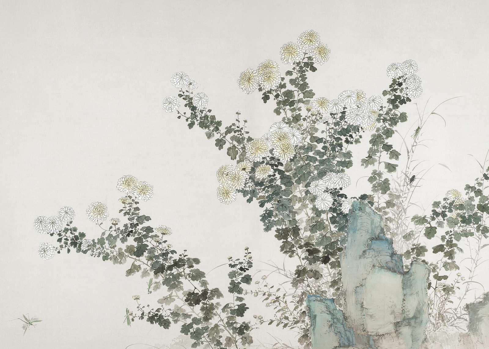 Elegant Chrysanthemums & Rocks Wall Art