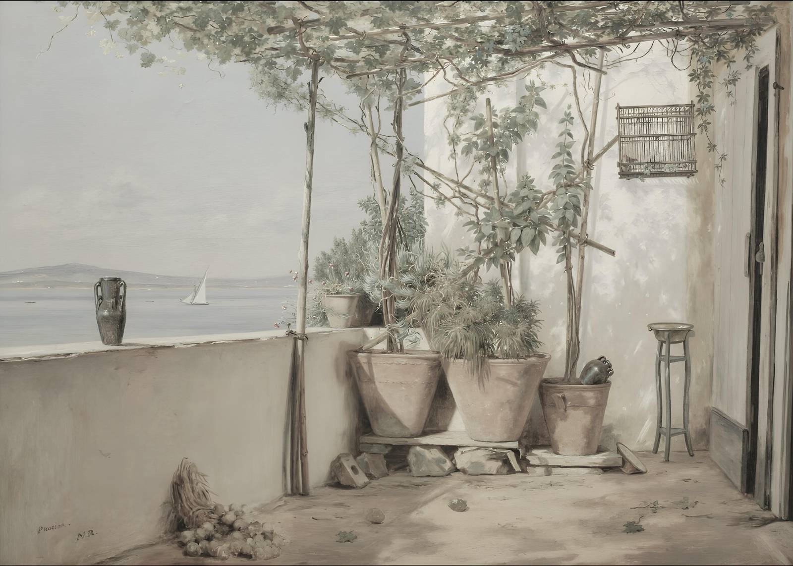 Serene Balcony Seaside Landscape Wall Art