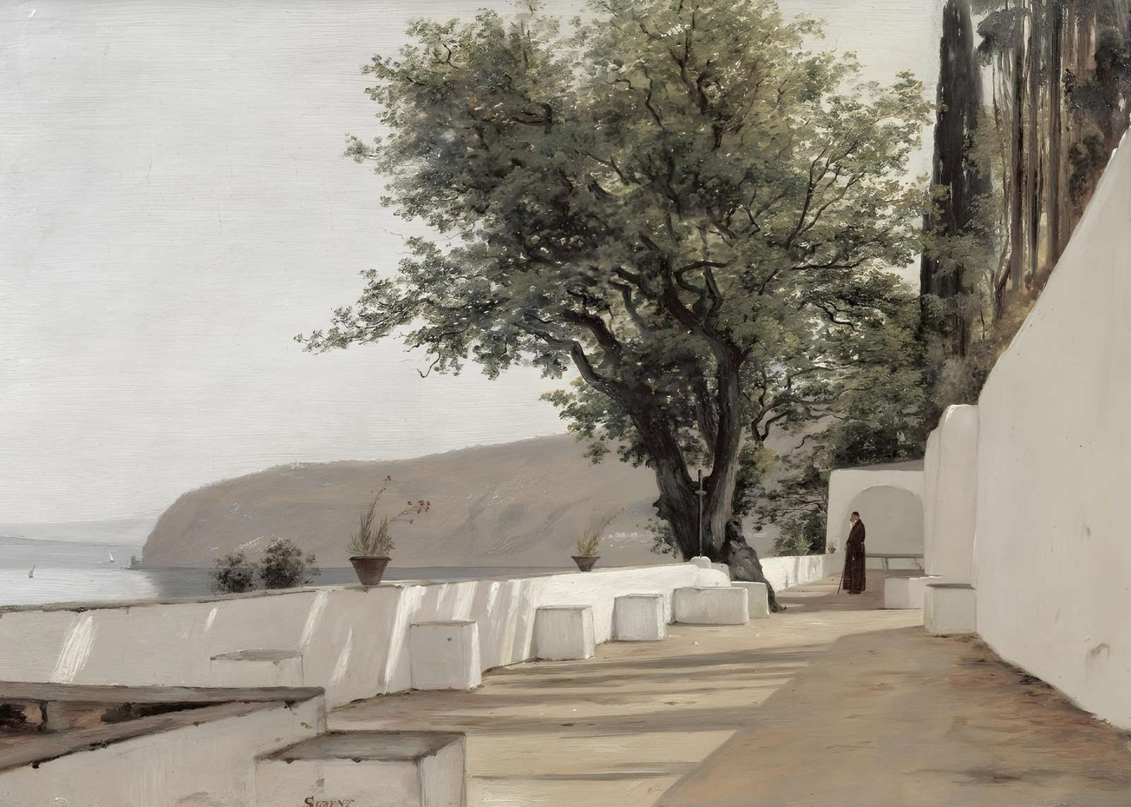 Serene Mediterranean Terrace Landscape Wall Art