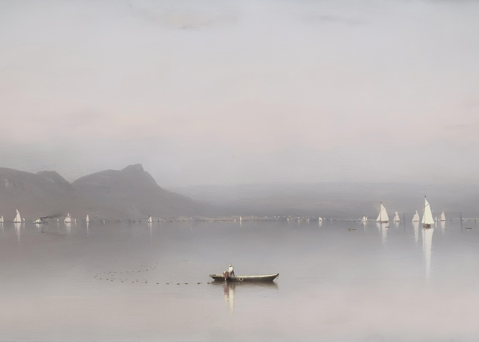 Misty Lake Sailboats Wall Art