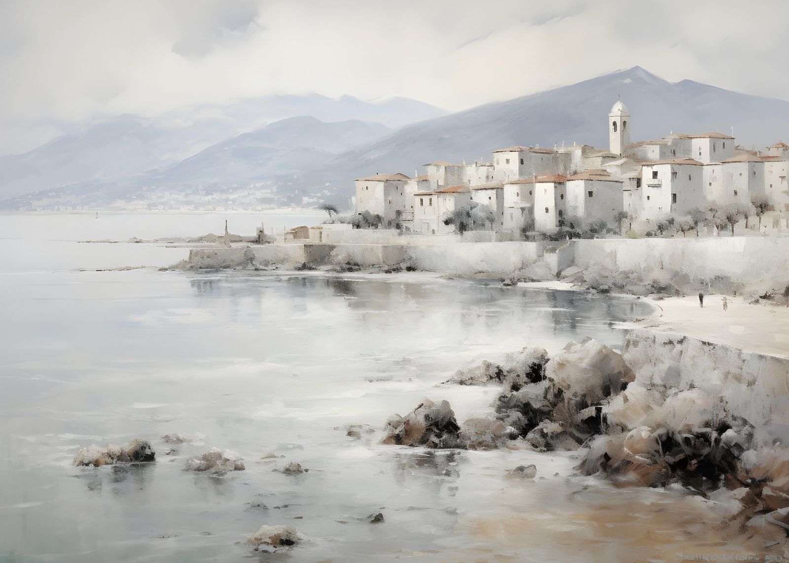 Serene Coastal Village Tranquil Seaside Wall Art