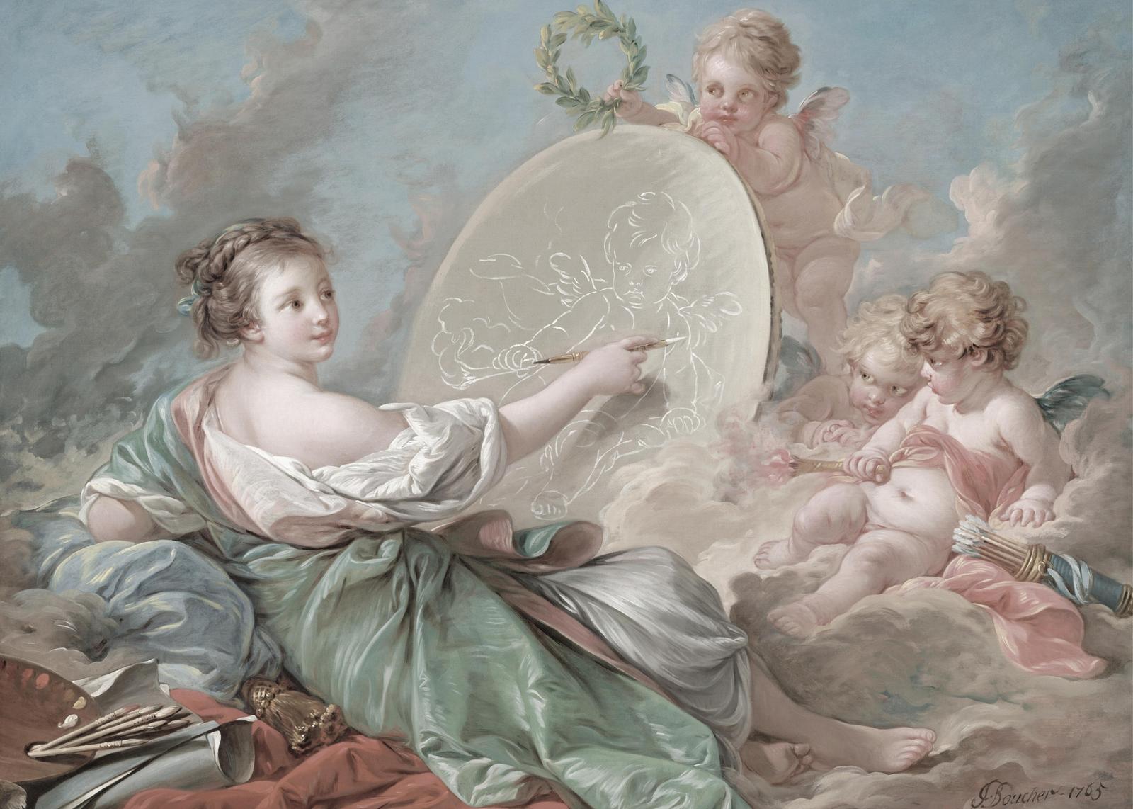 Allegory of Painting Cherub & Muse Wall Art