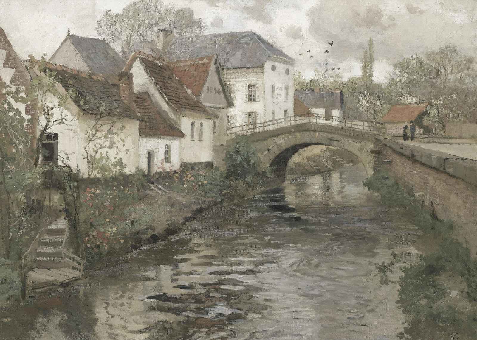 Charming Riverside Village Landscape Wall Art