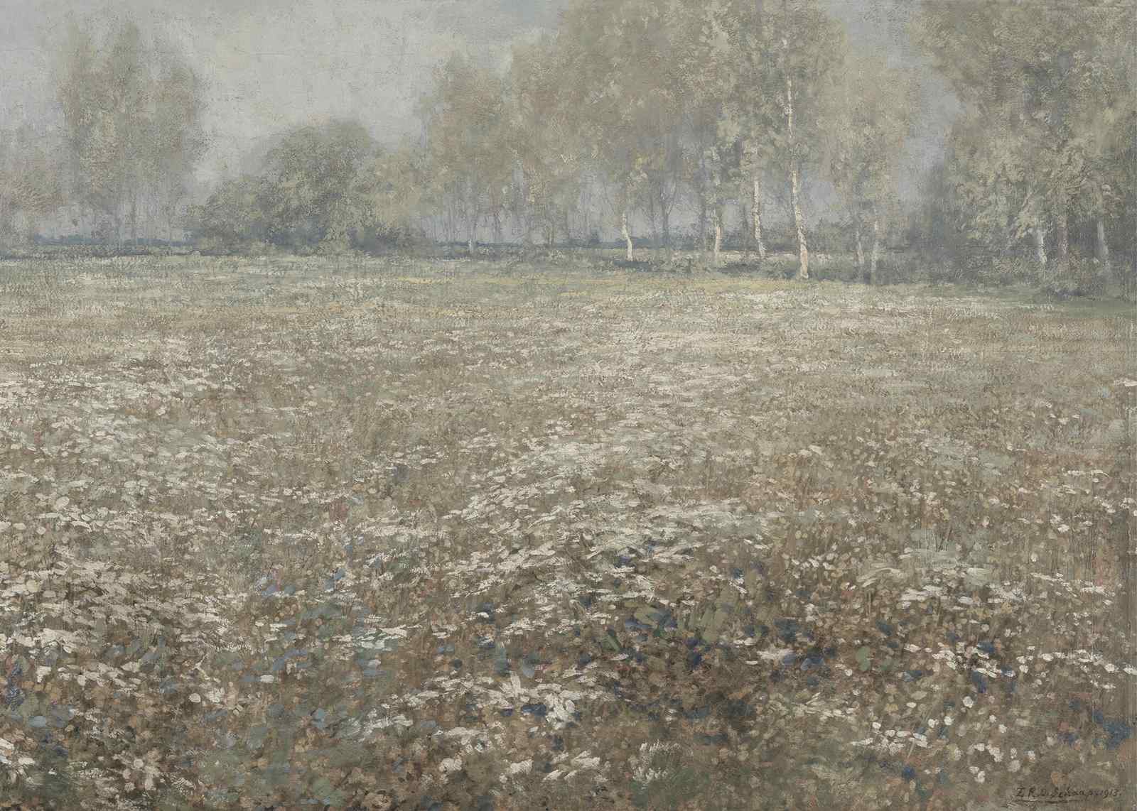 Misty Daisy Field Landscape Wall Art