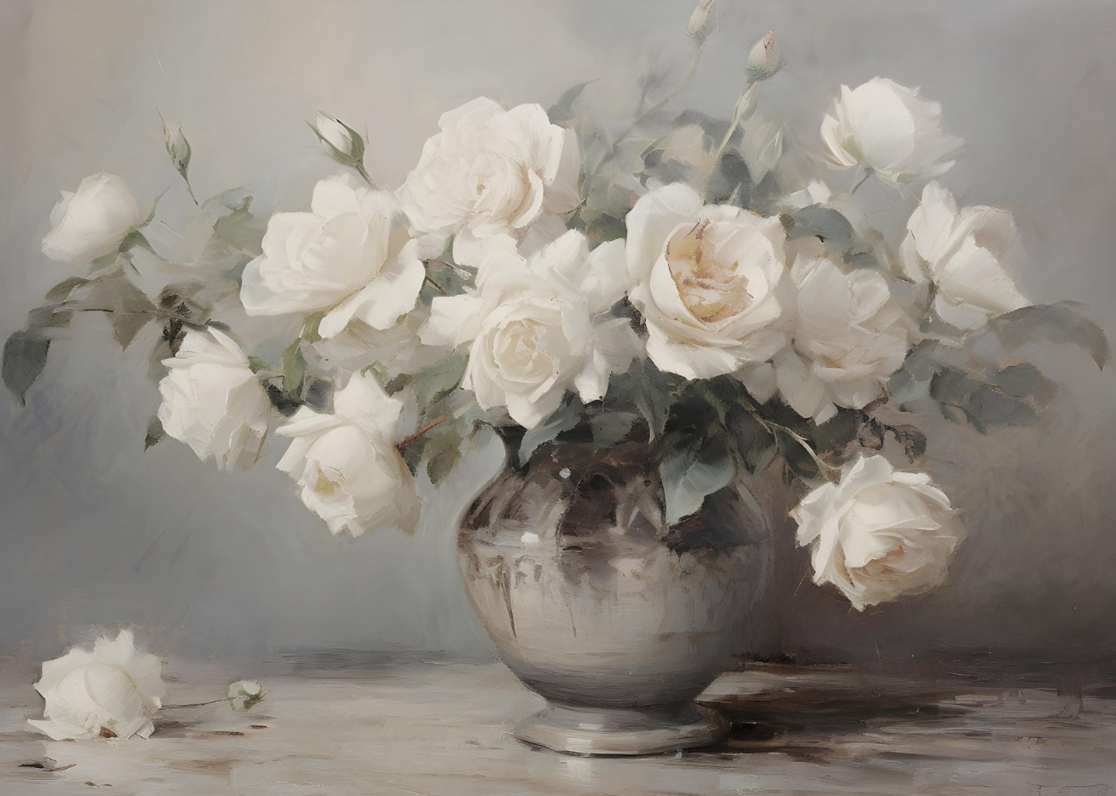 Elegant White Roses Still Life Wall Art