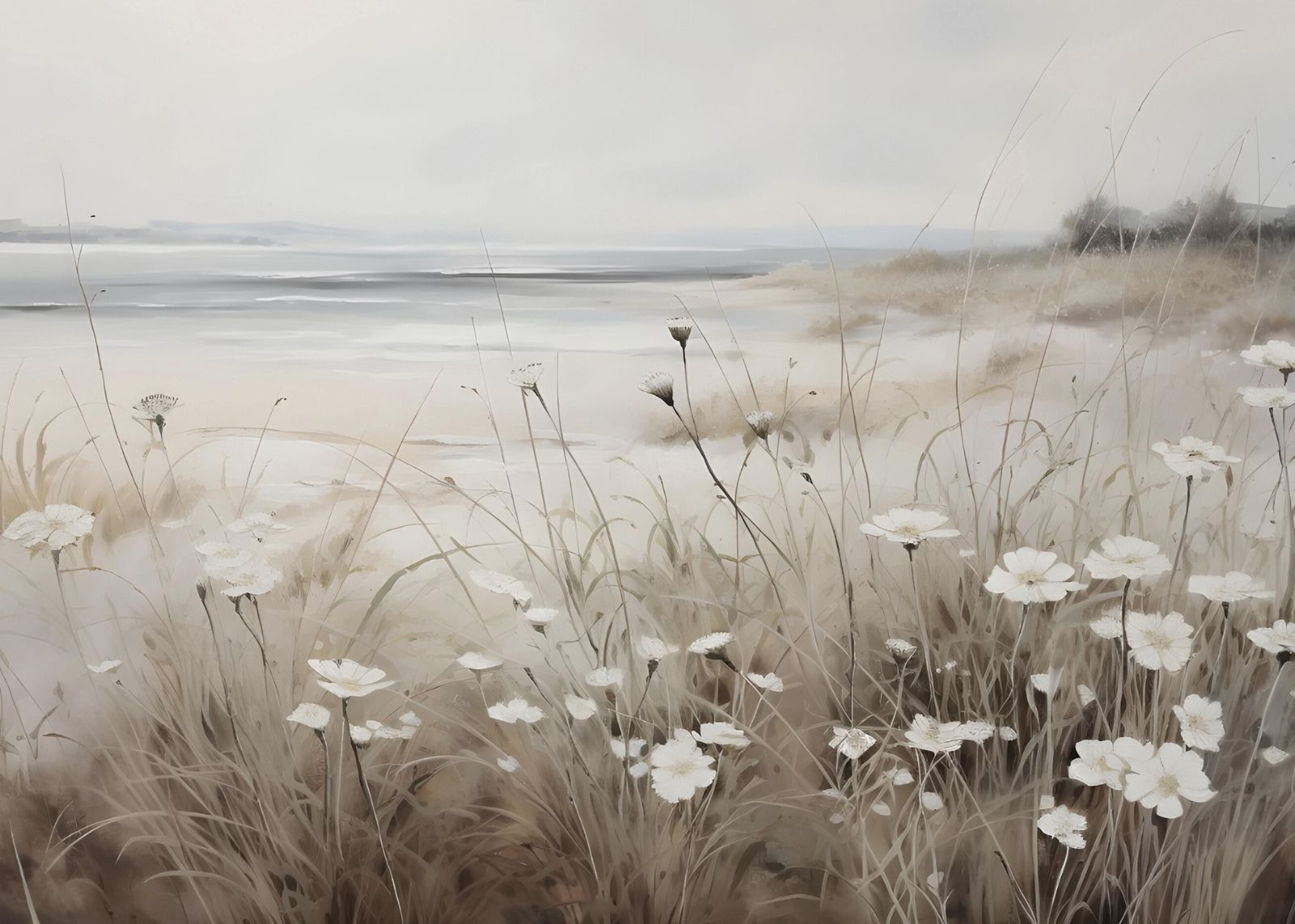 Serene Meadow Floral Beach Landscape Wall Art