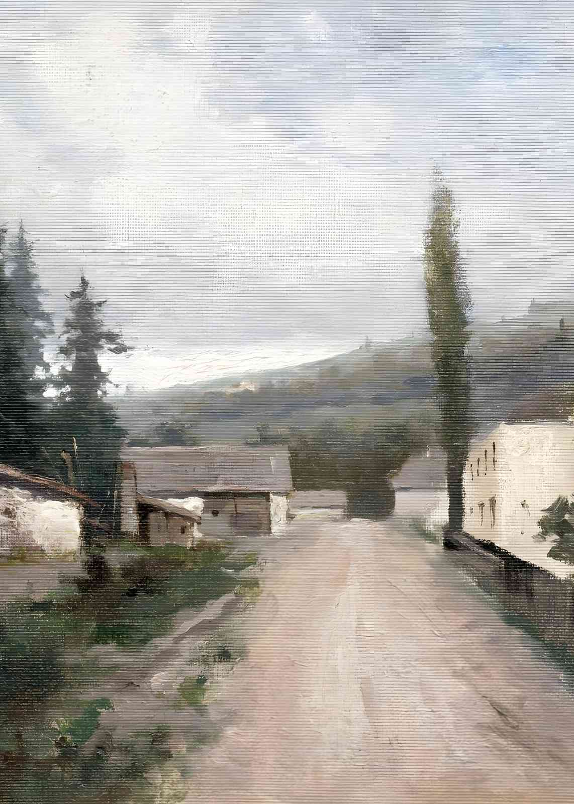 Serene Countryside Village Landscape Wall Art