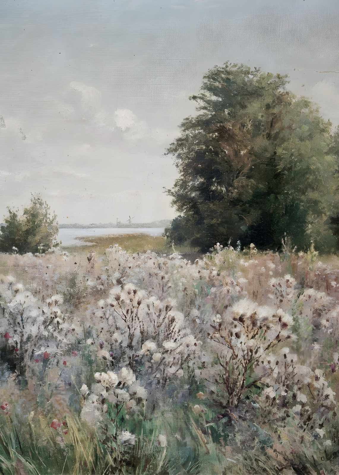 Serene Meadow Landscape Oil Painting Wall Art