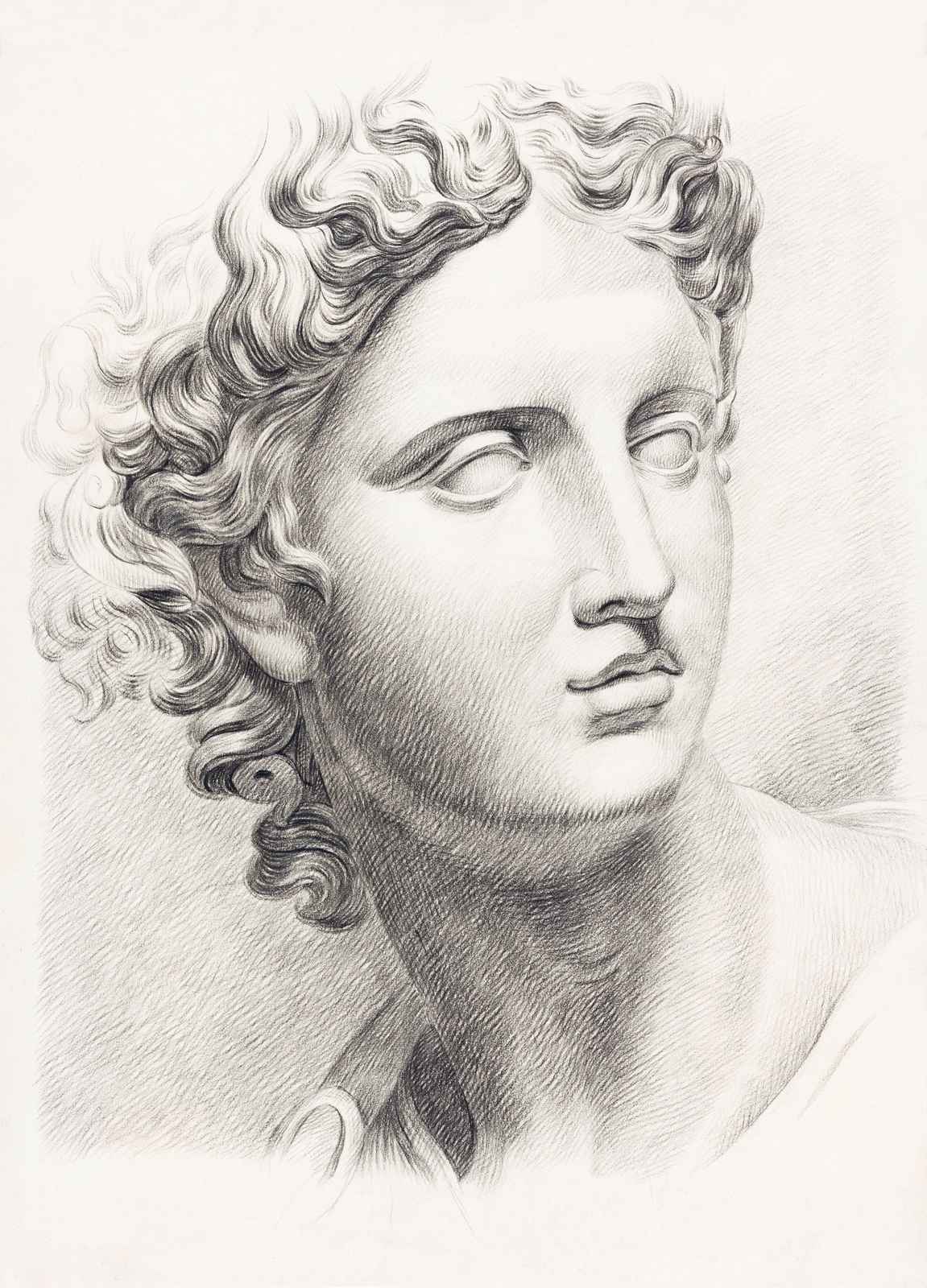 Classical Sculpture Portrait Pencil Sketch Wall Art