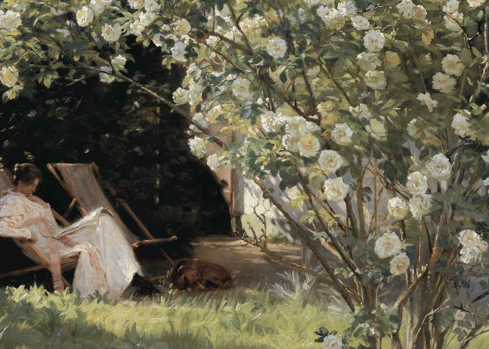 Serene Garden Escape Woman & Dog Wall Art
