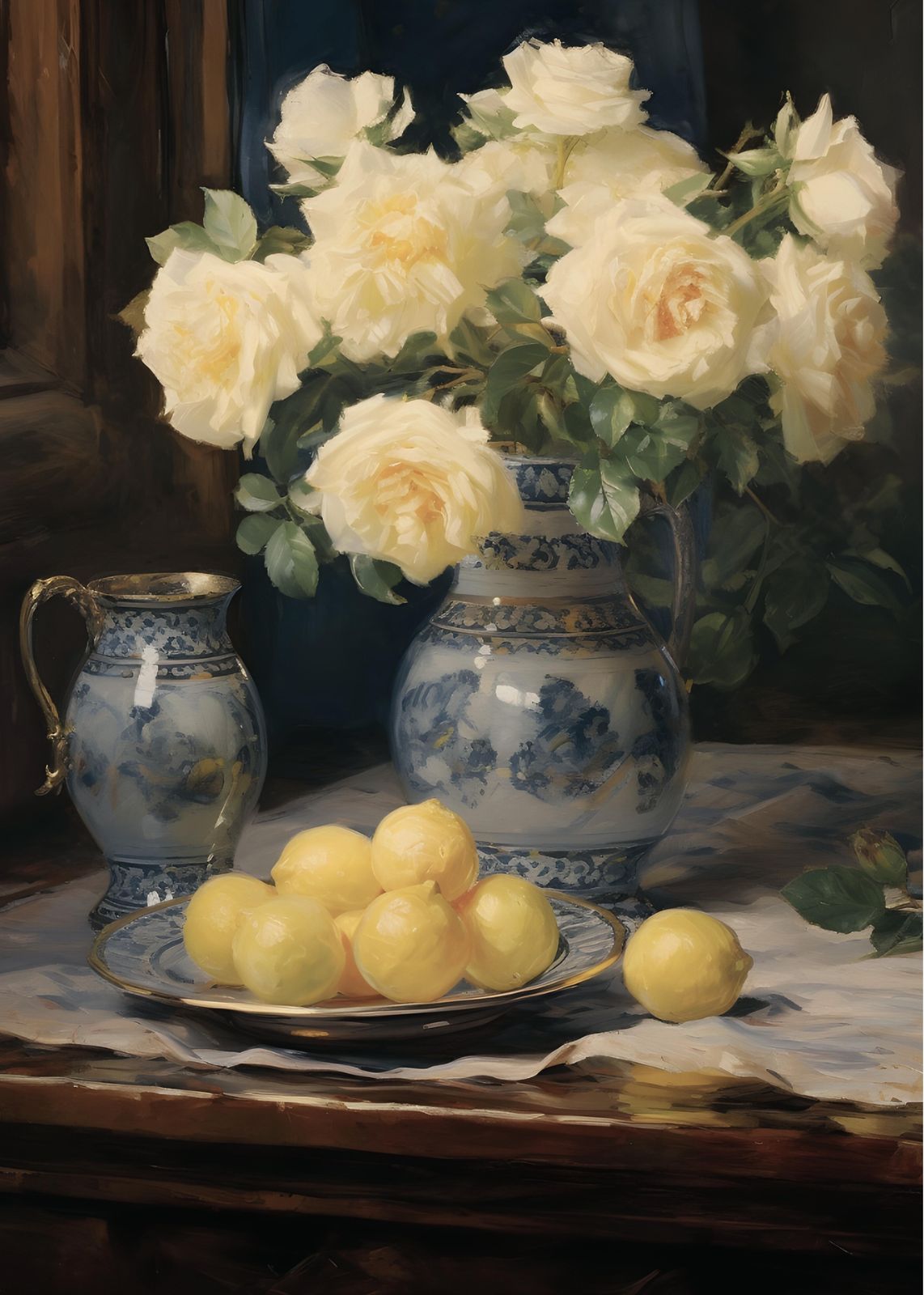 Elegant Roses & Lemons Still Life Wall Art