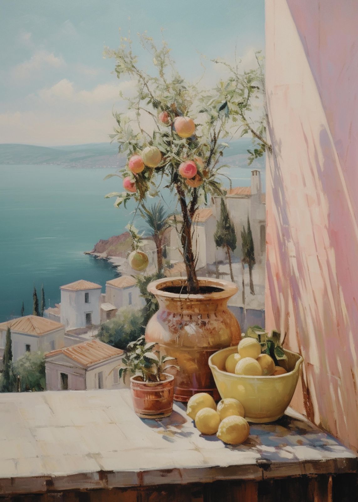 Mediterranean Lemon Tree Seaside Wall Art