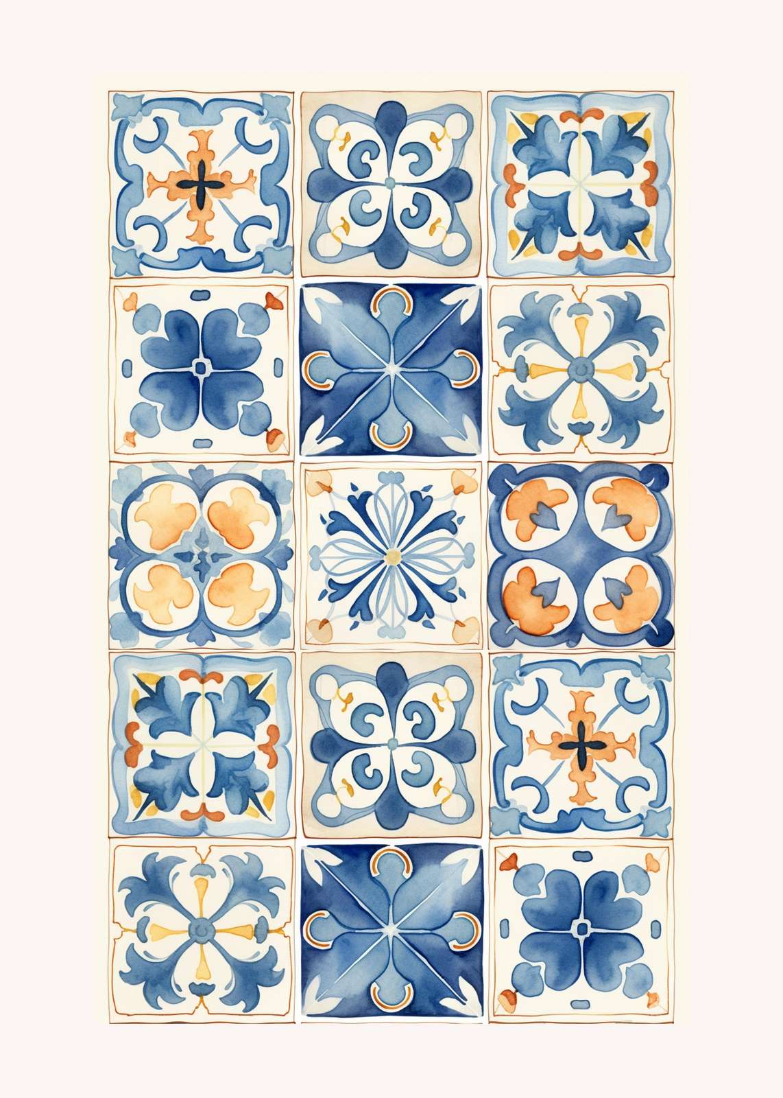 Elegant Blue Moroccan Tile Art Wall Art
