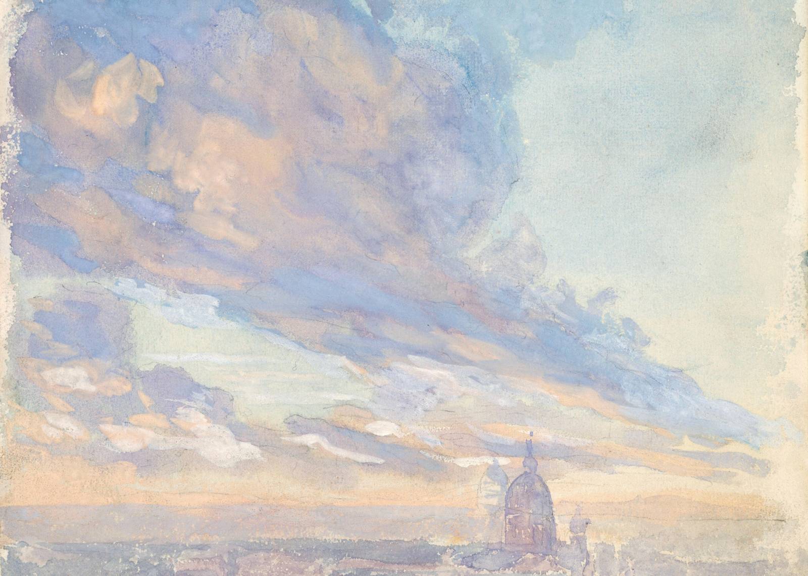 Serene Sky & Cityscape Watercolor Wall Art