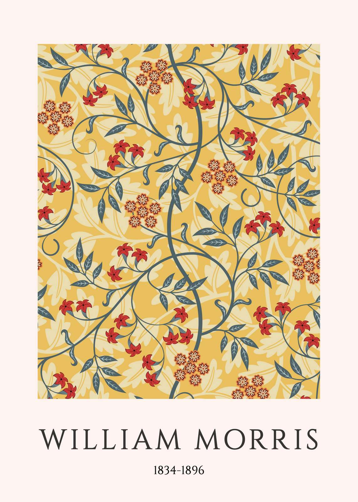 William Morris Floral Red & Yellow Wall Art