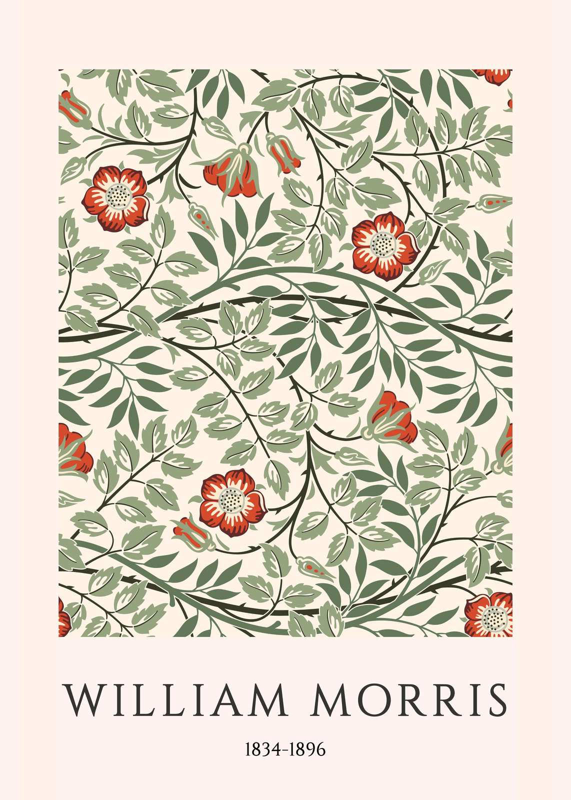 William Morris Red Rose Floral Art Wall Art