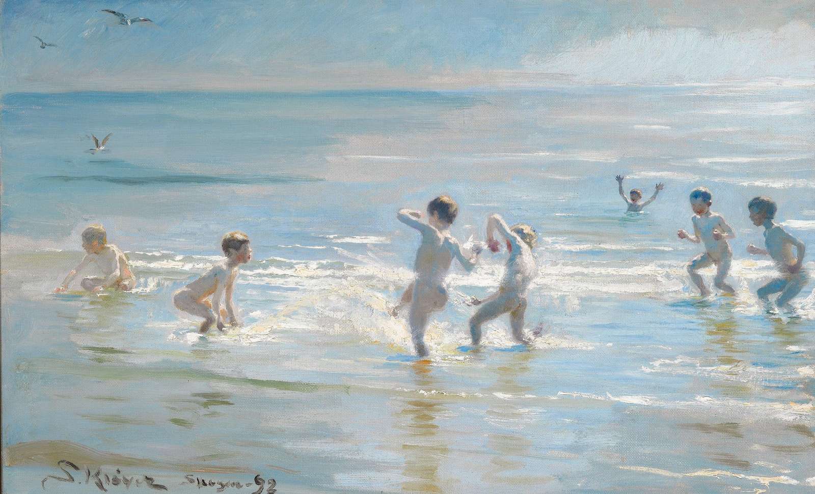 Joyful Children Beach Scene Wall Art