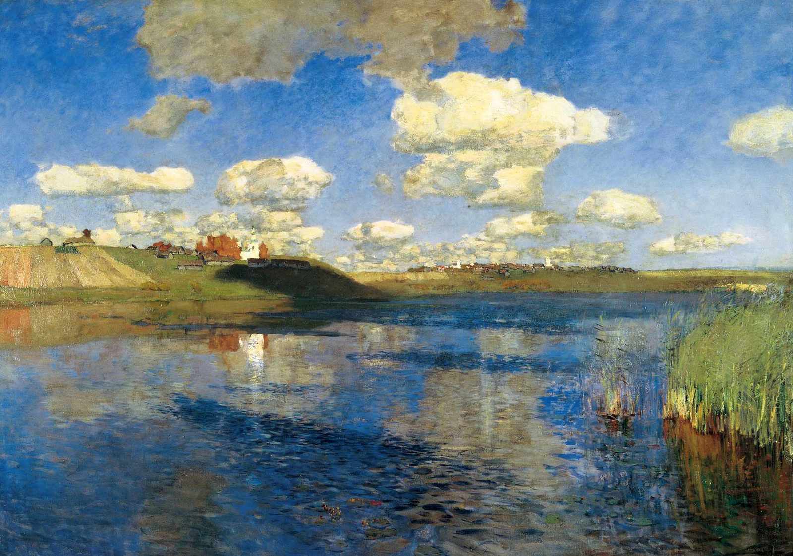 Serene Lakeside Village Landscape Wall Art