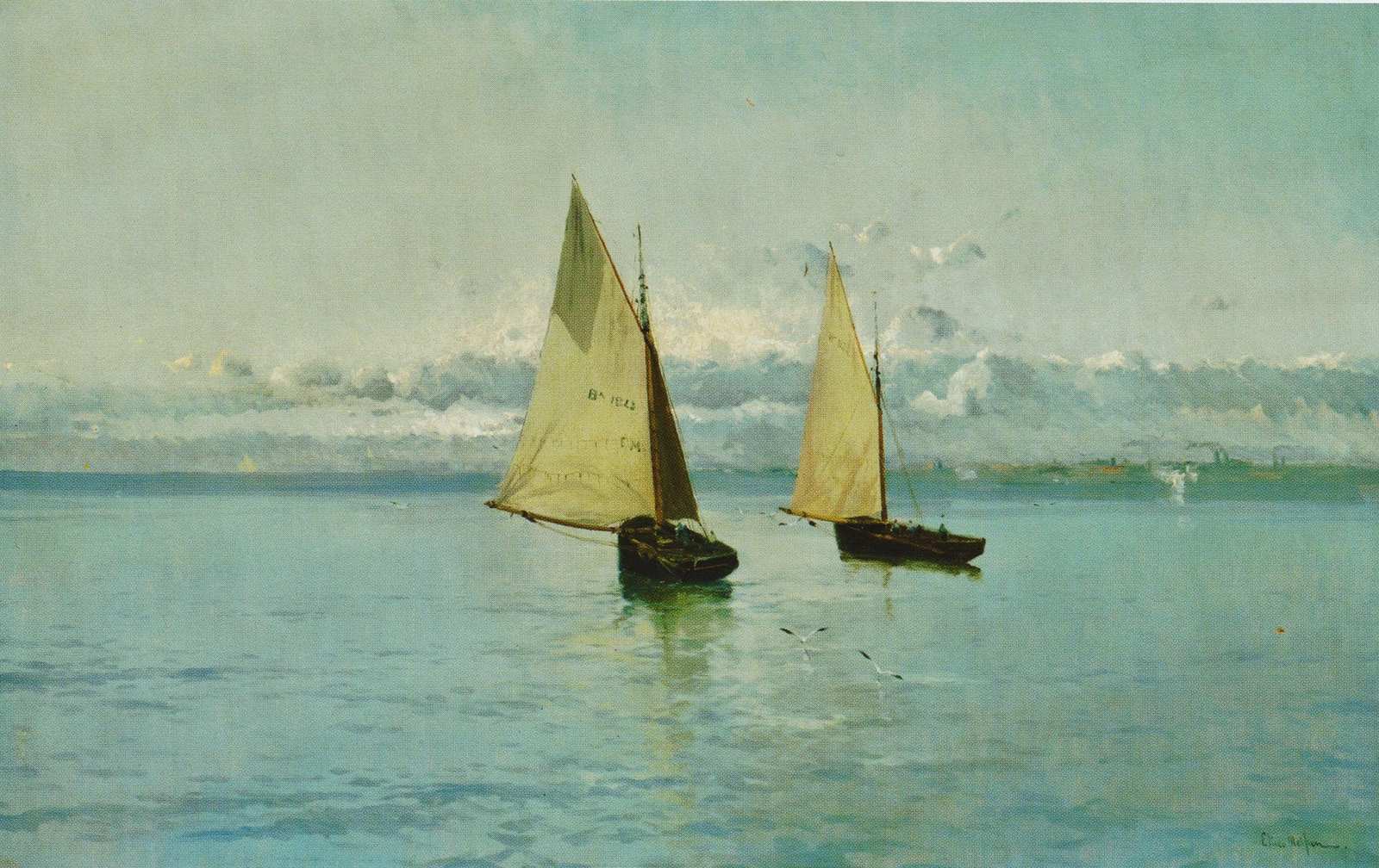 Serene Sailing Boats Coastal Landscape Wall Art